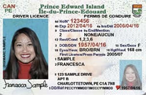Image of a Prince Edward Island driver's licence